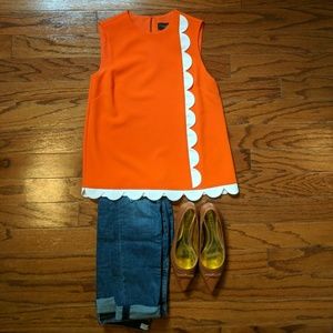 Victoria Beckham top, orange with scallops, very 60s!